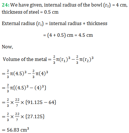 RS Aggarwal and Veena Aggarwal  Class 9 Exercise 15D (Volume and Surface area of Solids) Solution