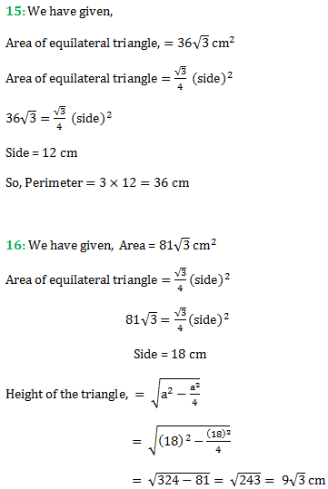 RS Aggarwal Class 9 Areas of Triangles and Quadrilaterals Solution