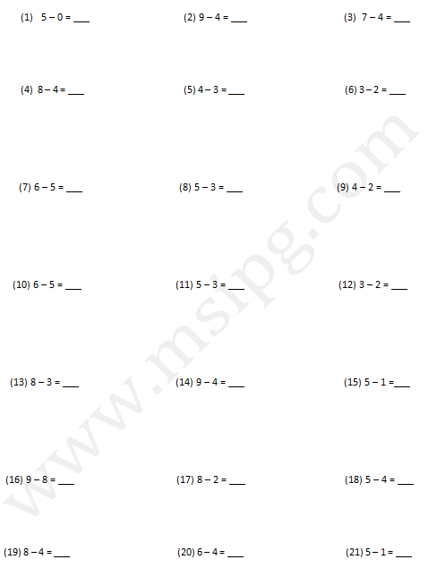 Subtraction Worksheets for Grade 2 Single digit