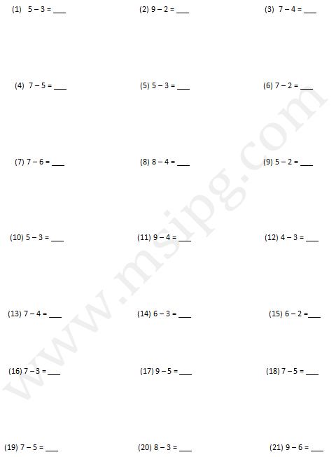 Subtraction Worksheets for Grade 2 Single digit