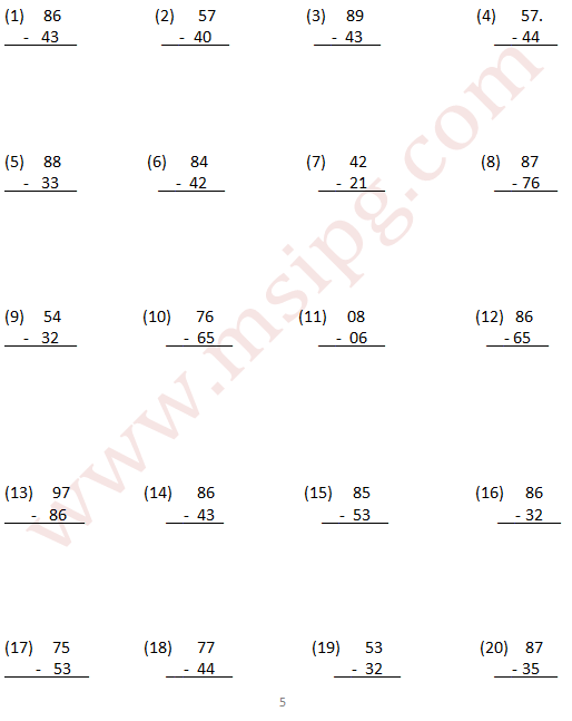 subtraction Worksheets for Grade 2 without borrowing